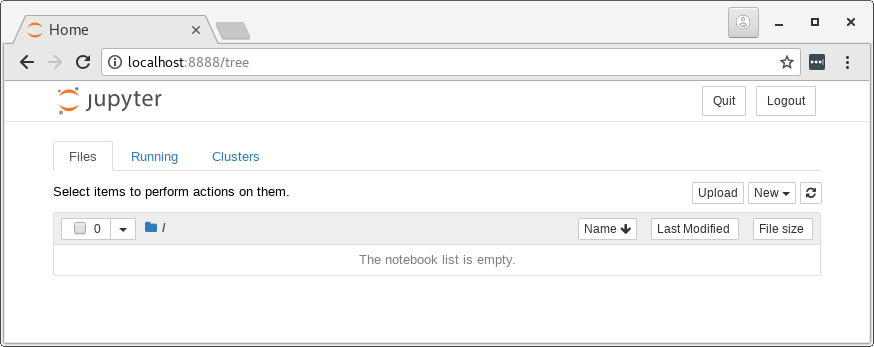 [A web page showing the "start a new notebook or chose from existing ones" page. In this example there are no existing notebooks to choose from.]