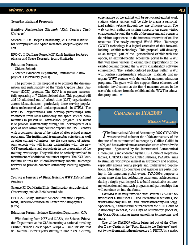 Page 43 of the Chandra Newsletter, issue 16, for text-only, please refer to http://cxc.harvard.edu/newsletters/news_16/newsletter16.html
