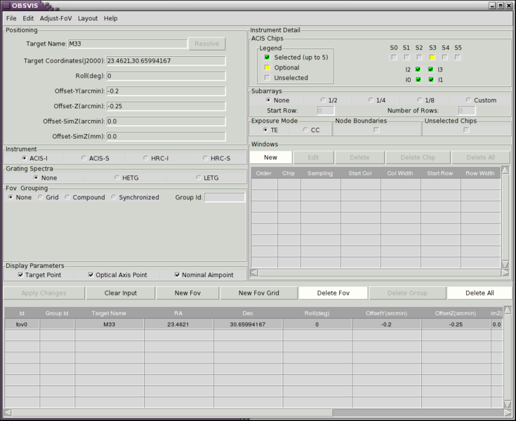 [ObsVis GUI for M33 field of view]