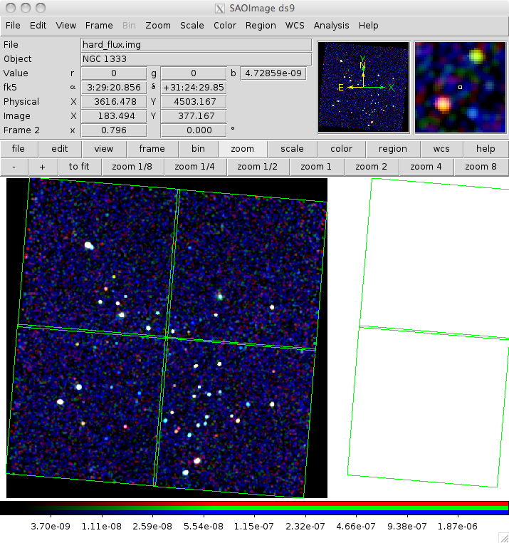 [The four ACIS-I chips have overlain rectangles, as do two chips from the S array whose count data is not shown here.]