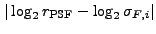 $ \vert \log_2 r_{\rm PSF} - \log_2 \sigma_{F,i} \vert$