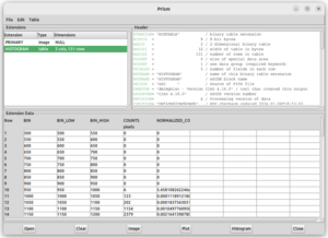 [Thumbnail image: An image of a table showing 3 sections. In one section is a list of extension, another shows all the header keywords, and then a table that resembles a spreadsheet that shows the the columns in the table and the values for each row.]