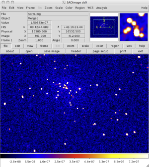 [Thumbnail image: The exposure-corrected image of the detector is displayed in ds9.]