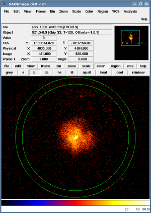 [Thumbnail image: The annulus is displayed in green on the data is ds9.]