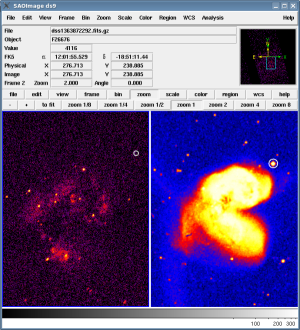 [Thumbnail image: The source of interest is marked as a white circle in both ds9 frames.]