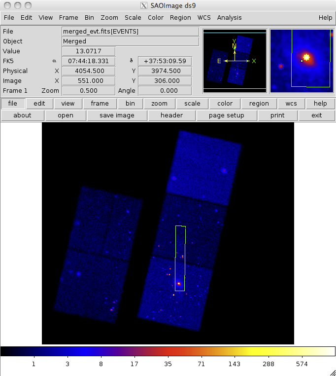 [The merged observations for 3C186, with a rectangle showing the location of ObsId 3098]