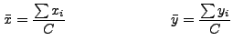 $\displaystyle \bar{x} = \frac{\sum x_i}{C} \hspace{1in} \bar{y} = \frac{\sum y_i}{C}$