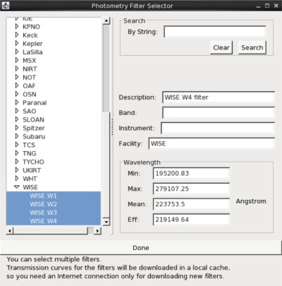 [Photometry Filter Selector window]